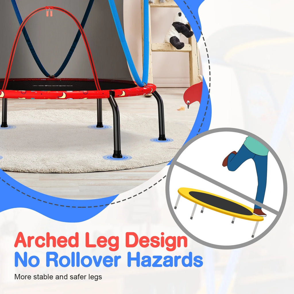 66 Kids Trampoline with Basketball Hoop and Safety Enclosure Net D190
