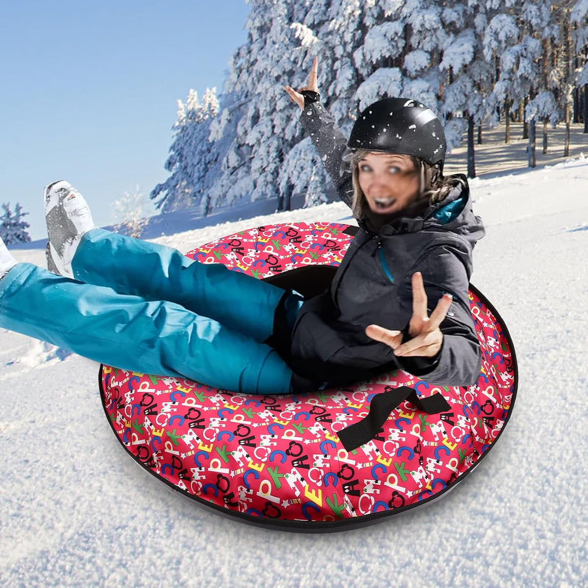 90cm Oxford Cloth Inflatable Snow Sled with Hard Plastic Bottom W7762