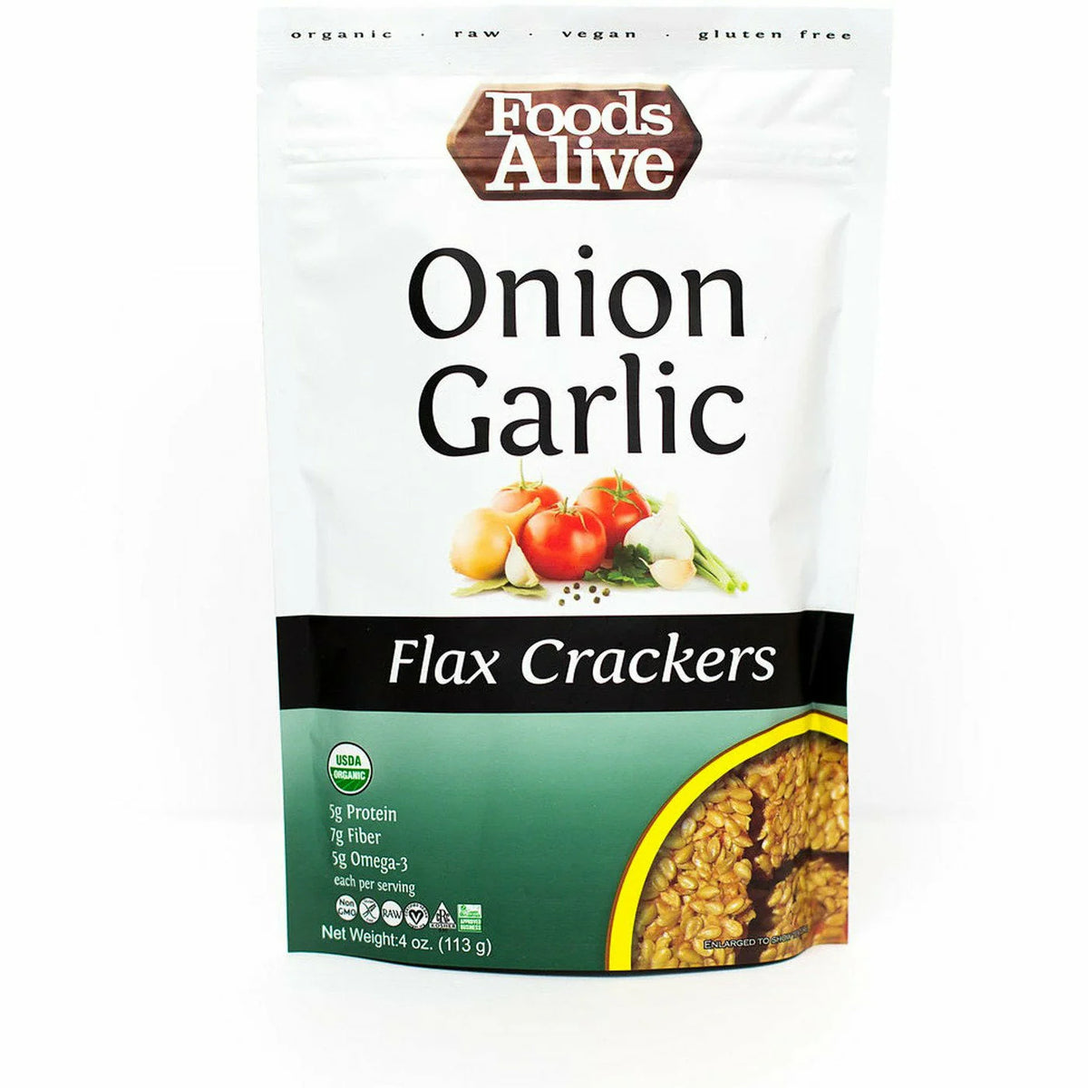 Onion Garlic Flax Crackers 4 oz Y119