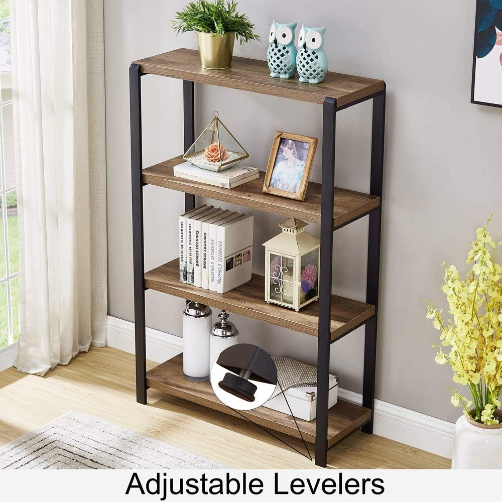 Rustic Oak 4 Tier Metal and Wood Bookshelf R3550