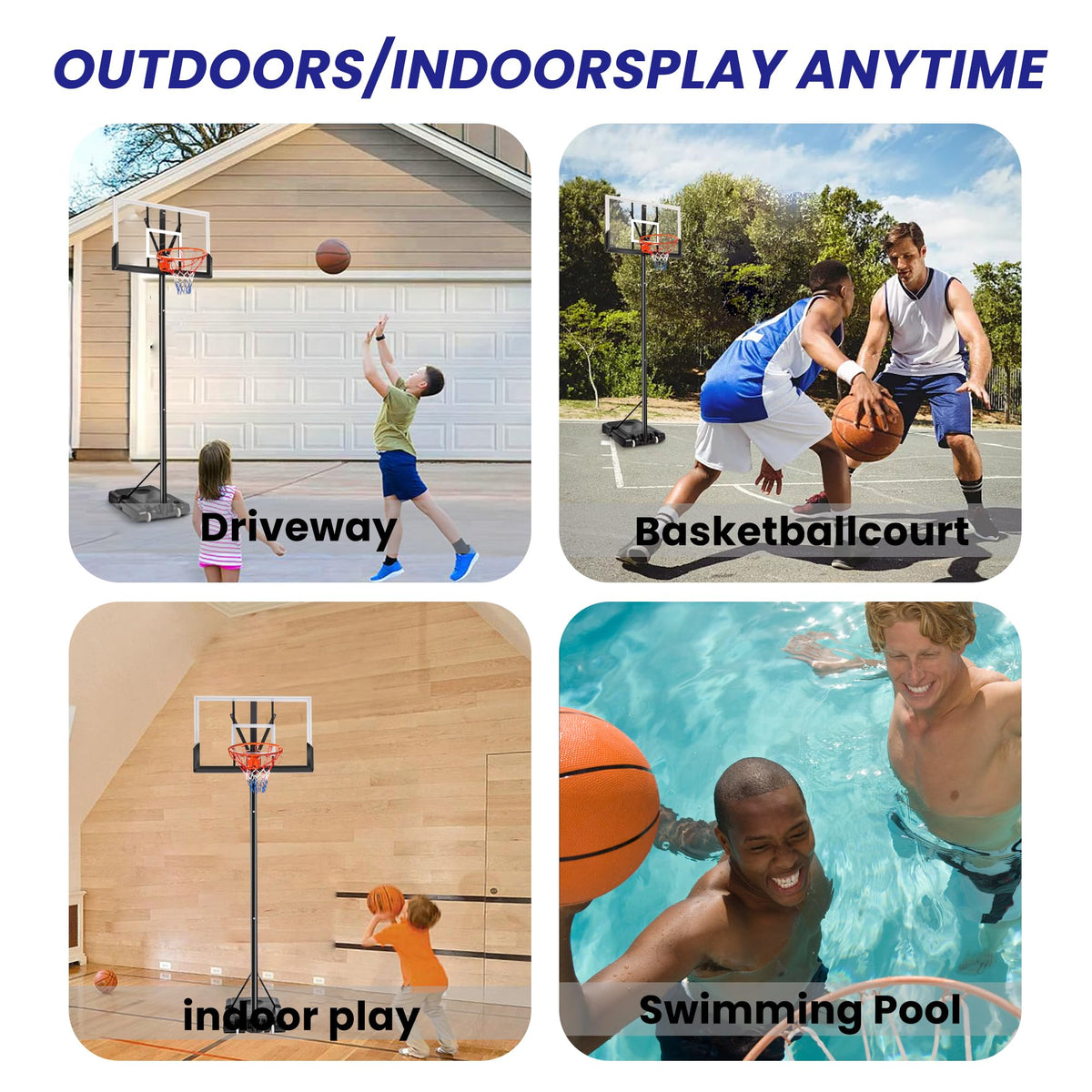 Portable Basketball Hoop System, Height Adjustable 4.4ft - 10ft, 45 inch PC Backboard E109994