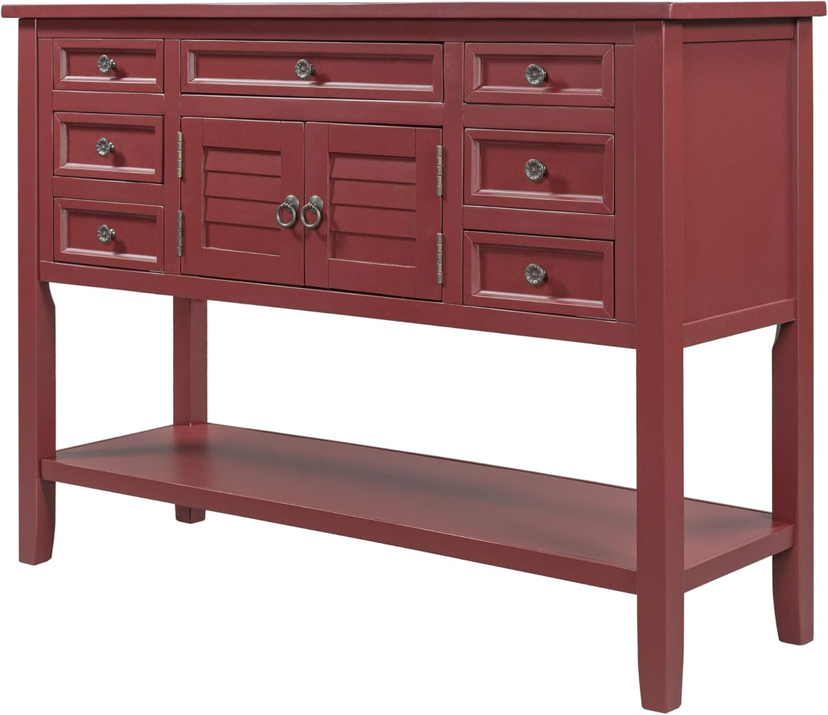 Navy Blue Console Table with 7 Drawers and Cabinet J46661
