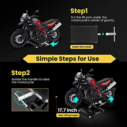1100 Lbs Steel Wide Deck Motorcycle Lift Scissor Jack with Dolly and Hand Crank Black L43969