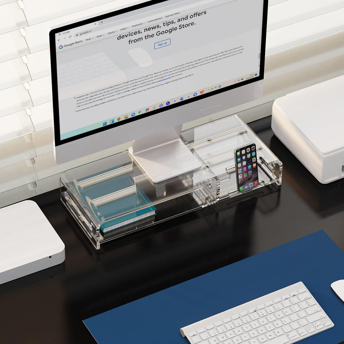 20-inch Clear Acrylic Monitor Stand Riser with Keyboard Storage and Phone Holder Q442802