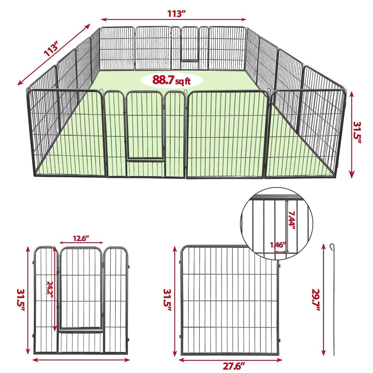 32 inch 16 Panel Foldable Metal Pet Playpen X7565