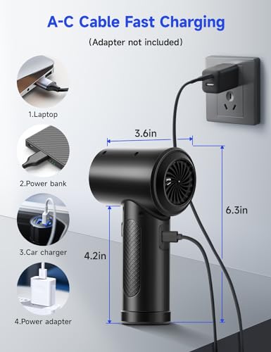 Compressed Air Duster 3-Gear 51000RPM Cordless Rechargeable LED Light Black L1518