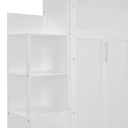 Queen Size Solid Wood Murphy Bed with Shelves and LED Lights U9459