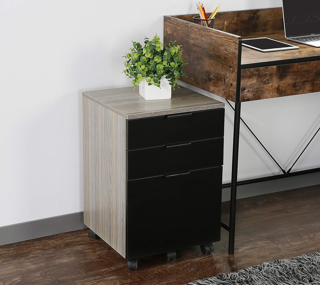 3 Drawer Rolling Wood File Cabinet with Locking Wheels, Black A212