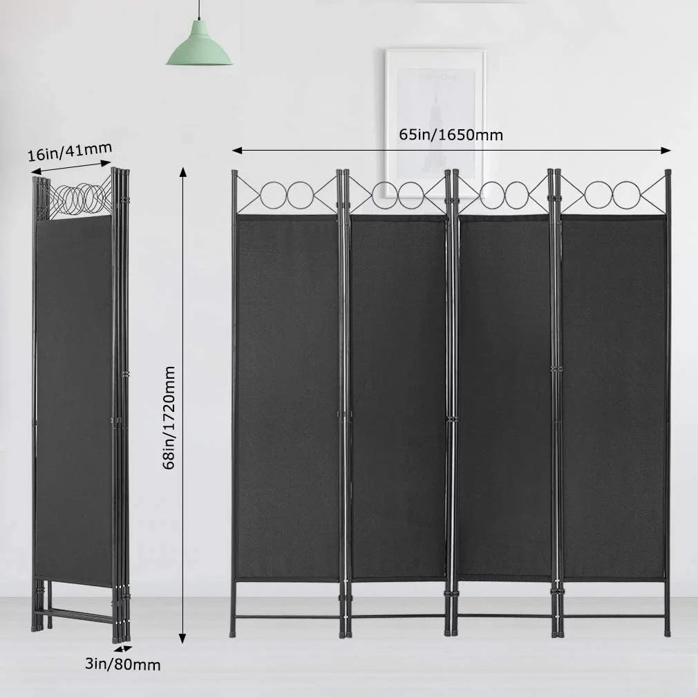 4 Panel 6 ft Black Steel Room Divider R619925