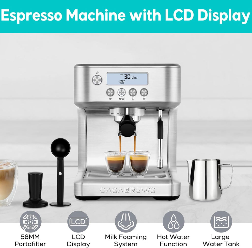 Espresso Machine with LCD Display and Milk Frother Steam Wand L8645