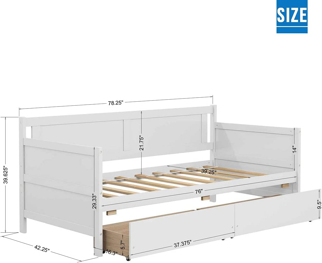 Twin White Daybed Frame with 2 Storage Drawers L223838