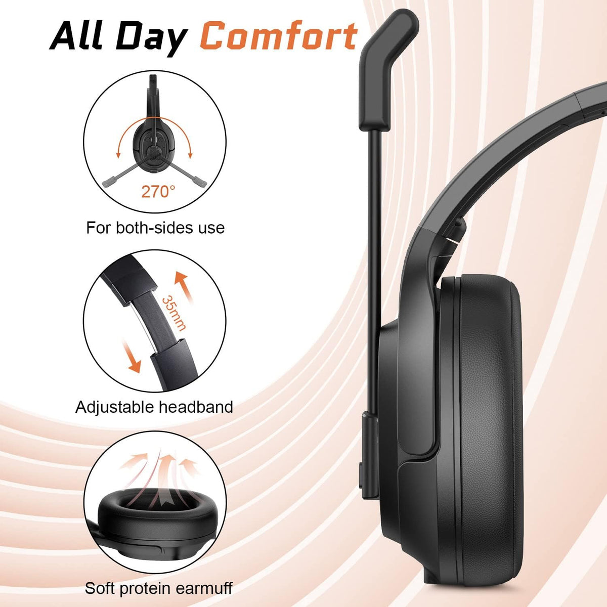Noise Canceling Trucker Bluetooth Headset with Microphone O147