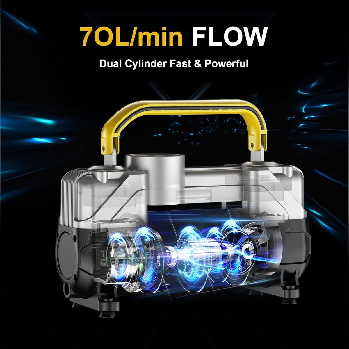 Portable Air Compressor Tire Inflator, Double Cylinders, 12V DC, Metal Air Pump, LED Light, Pack of 2 O1104