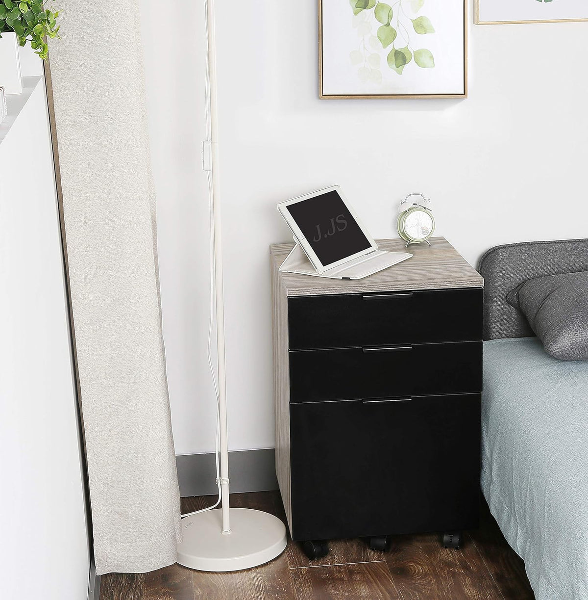 3 Drawer Rolling Wood File Cabinet with Locking Wheels, Black A212