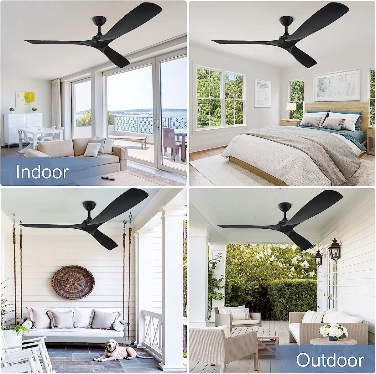 60" Modern 3-Blade Black Ceiling Fan with Remote Control N670427