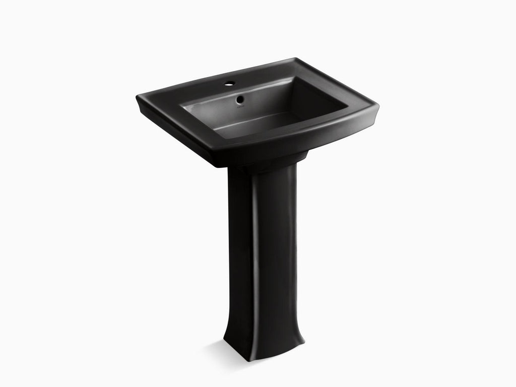Black Pedestal Bathroom Sink with Single Faucet Hole I63940