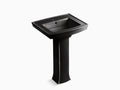 Black Pedestal Bathroom Sink with Single Faucet Hole I63940