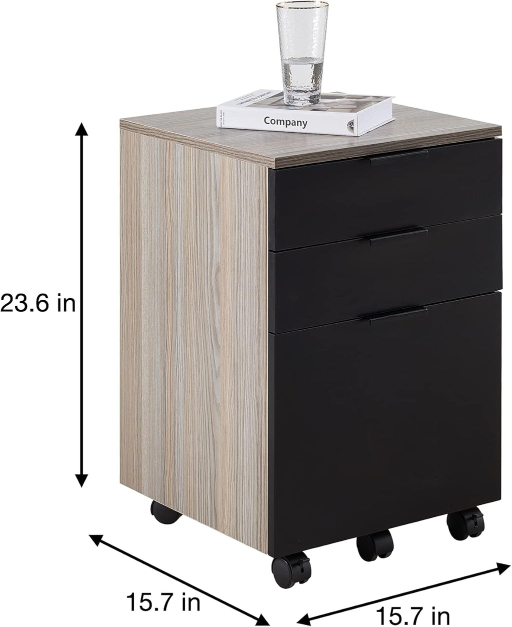 3 Drawer Rolling Wood File Cabinet with Locking Wheels, Black A212