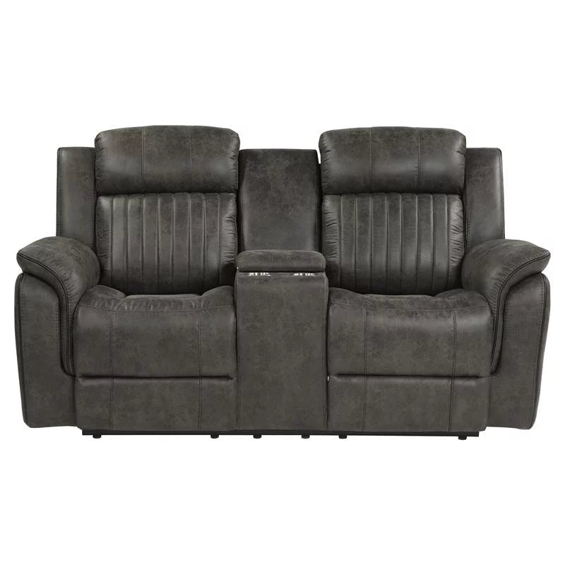 Gray Microfiber Double Reclining Loveseat with Center Console J7042