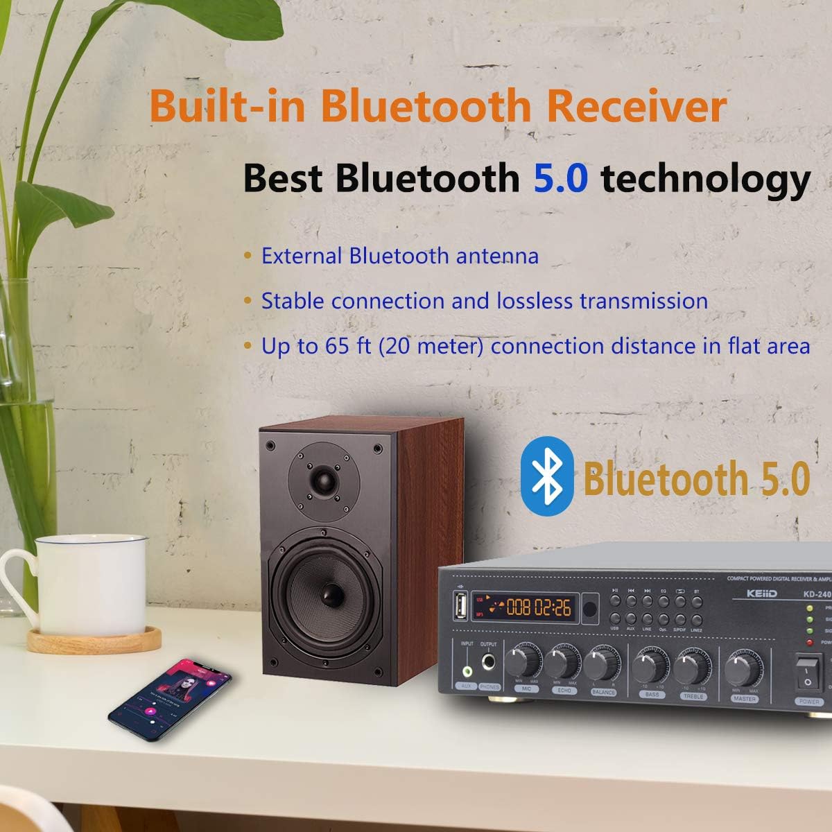 Bluetooth Stereo Digital Amplifier Receiver 2X 40W with Remote Control S861886