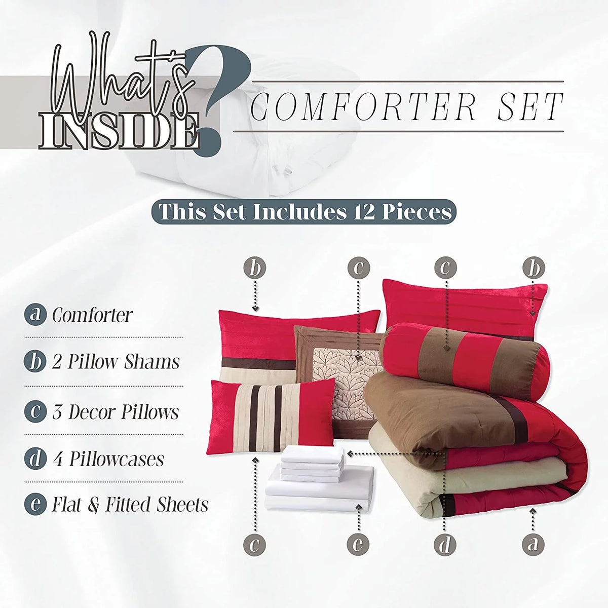 12-Piece Microsuede Comforter and Sheet Set, Full, Red Z828879