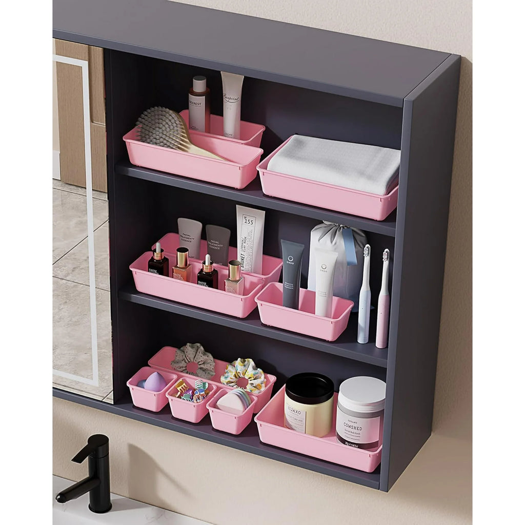 25 PCS Plastic Drawer Organizers Set, 4-Sizes (Pink) O70032