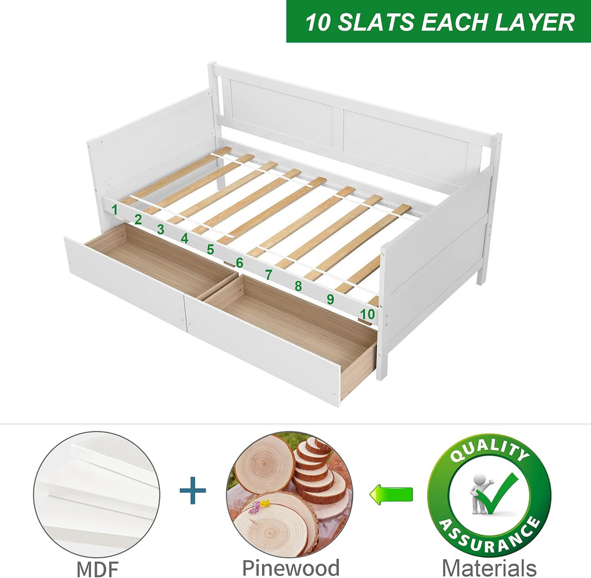 Twin White Daybed Frame with 2 Storage Drawers L223838