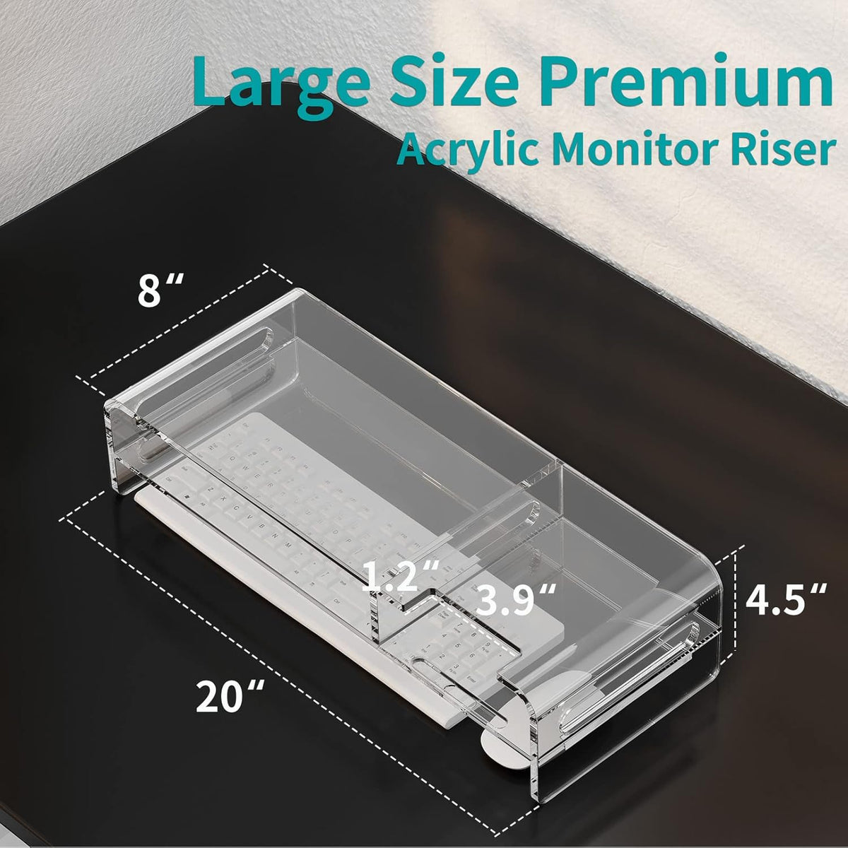 20-inch Clear Acrylic Monitor Stand Riser with Keyboard Storage and Phone Holder Q442802