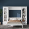 White Queen Size Wood Murphy Bed with Desk and Storage Q322931