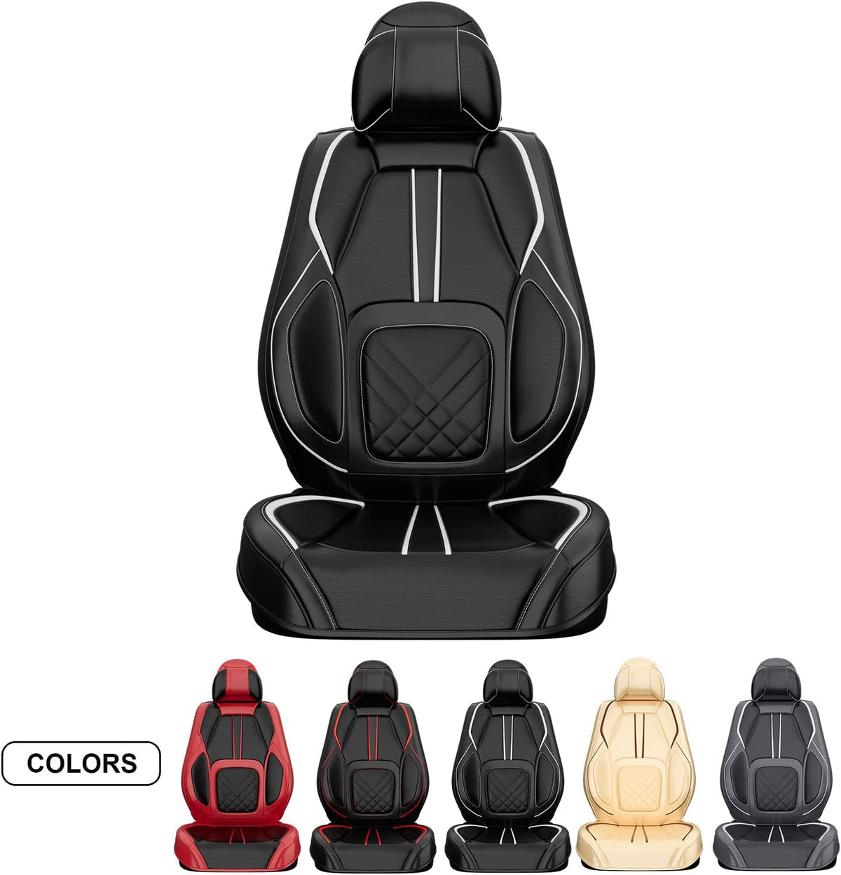 5PCS Water Proof Nappa Leather Car Seat Covers (Full Set, Black&White) T527204