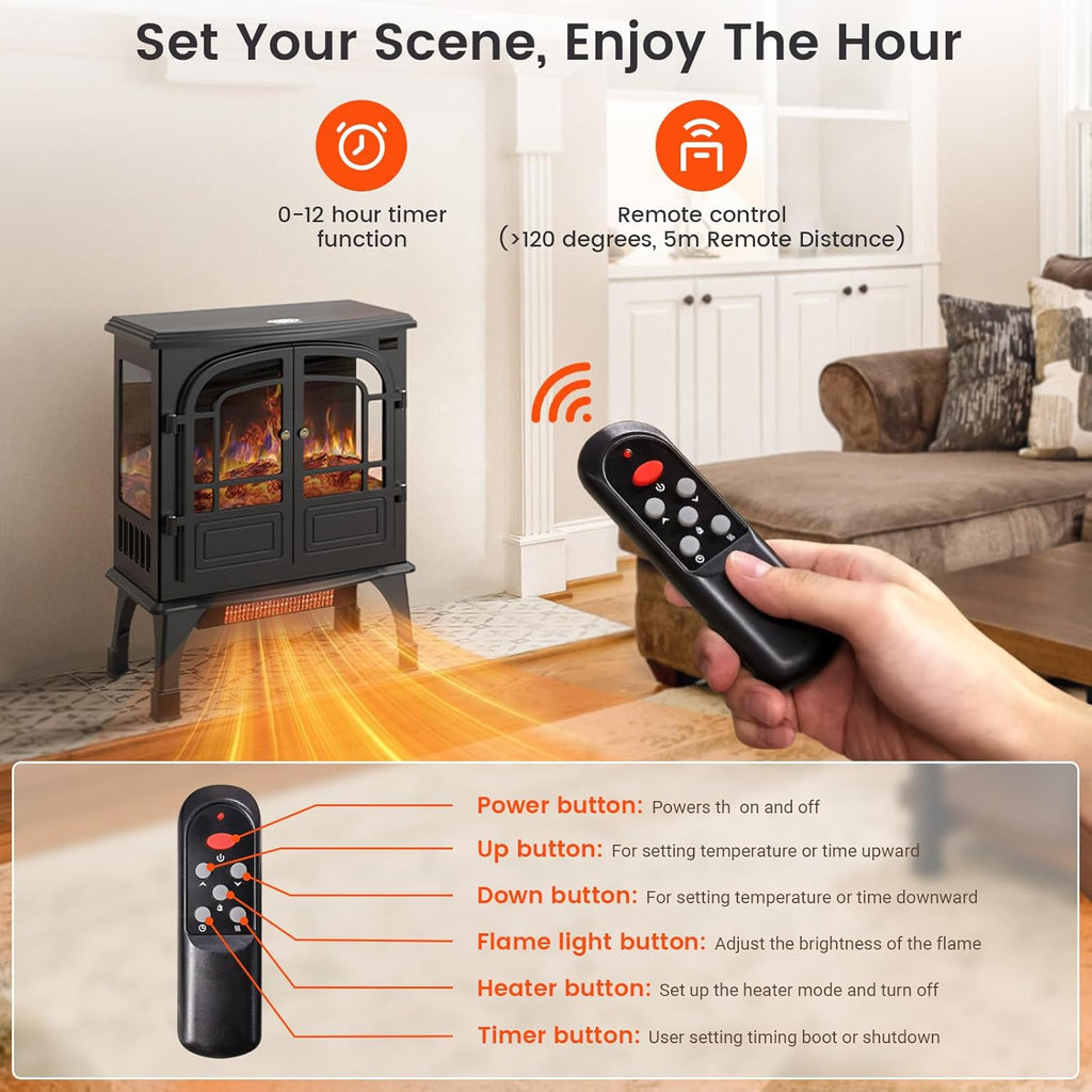 24'' Electric Fireplace Heater with Remote Control, 3D Realistic Flame, 750/1500W M525817