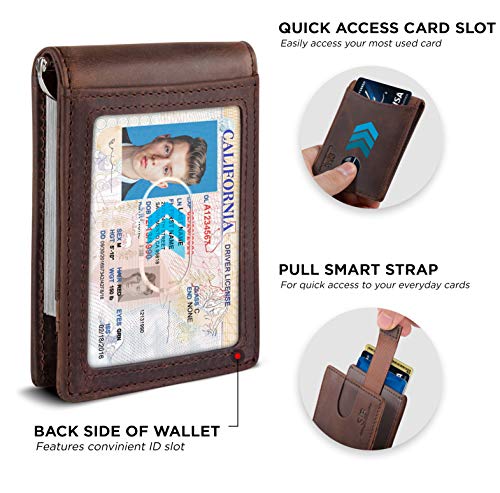 RFID Blocking Slim Bifold Genuine Leather Front Pocket Wallets with Money Clip Y585
