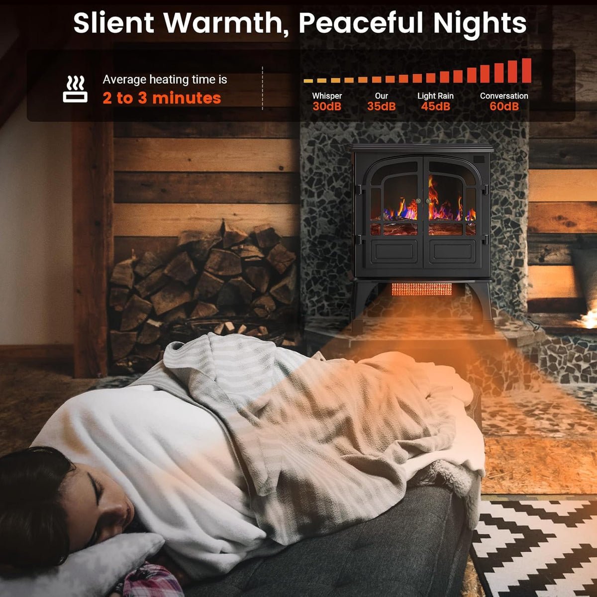 24'' Electric Fireplace Heater with Remote Control, 3D Realistic Flame, 750/1500W M525817