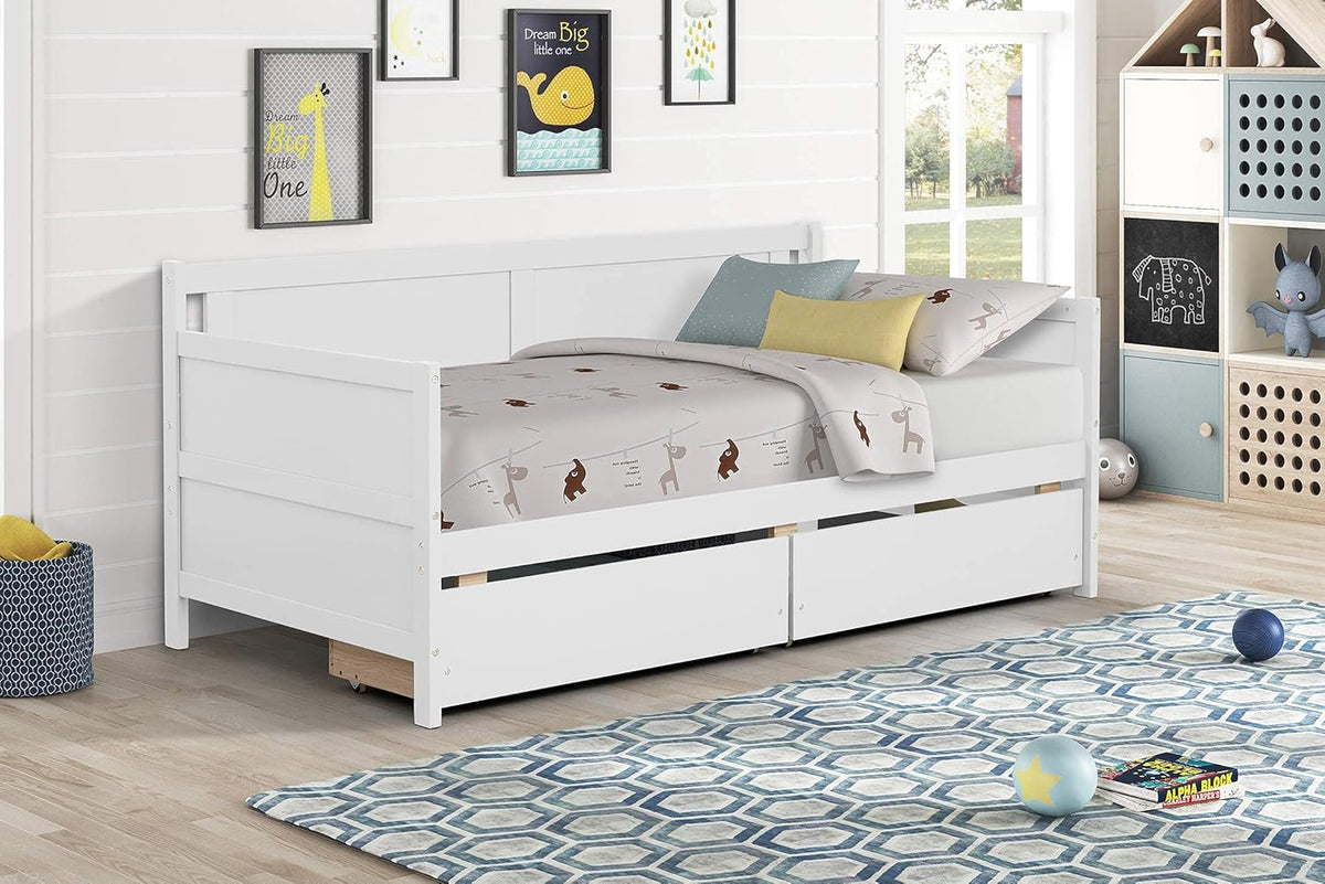 Twin White Daybed Frame with 2 Storage Drawers L223838