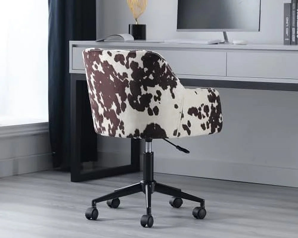 Velvet Cow Print Swivel Office Desk Chair with Wheels and Arms P13441
