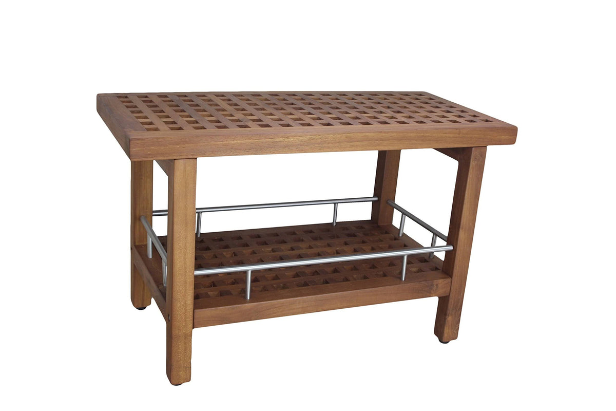 Teak & Stainless Shower Bench with Shelf E7999