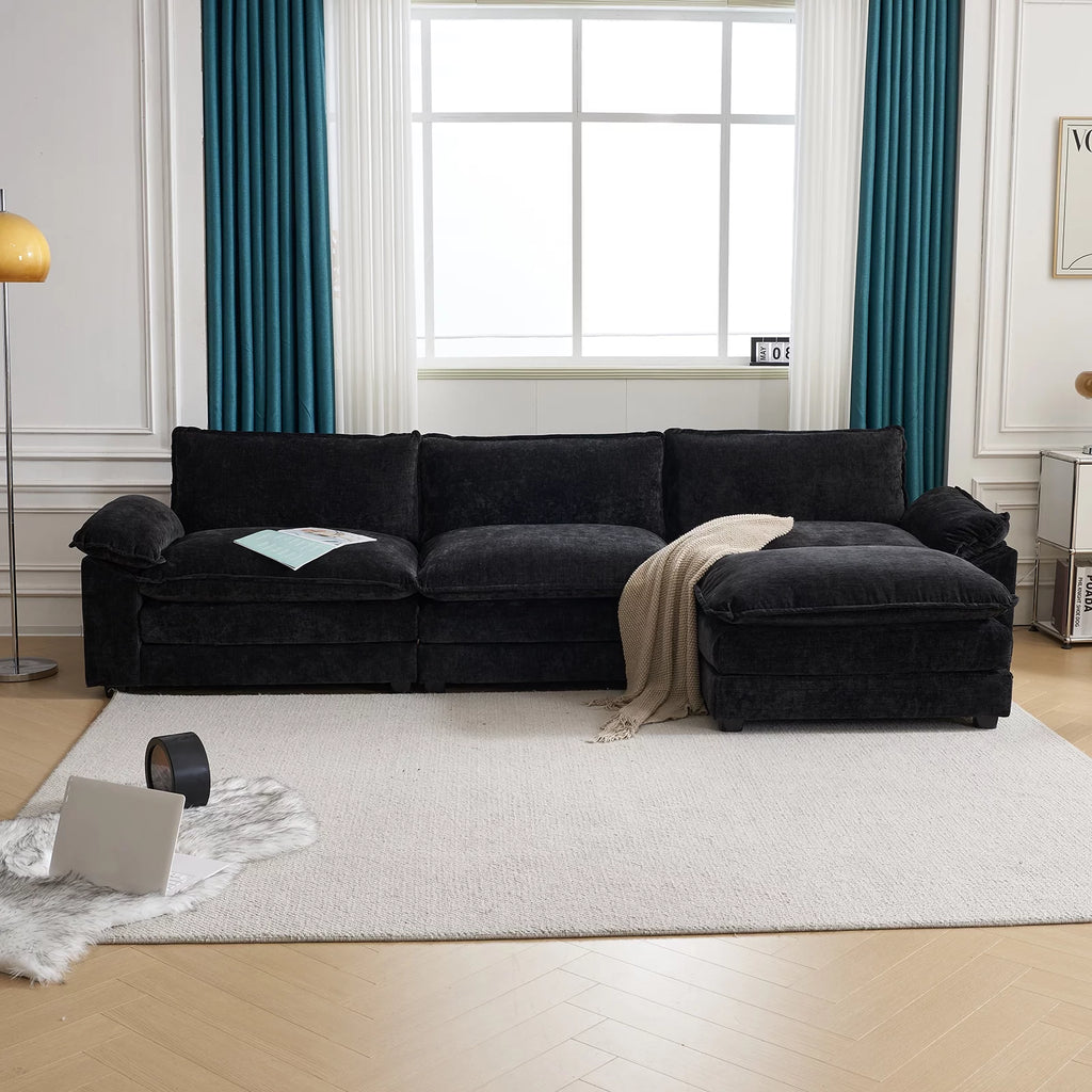 Dark Grey Chenille L Shaped Sectional Sofa with Ottoman K322408
