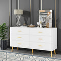White 6 Drawer Dresser with Gold Metal Legs E2623