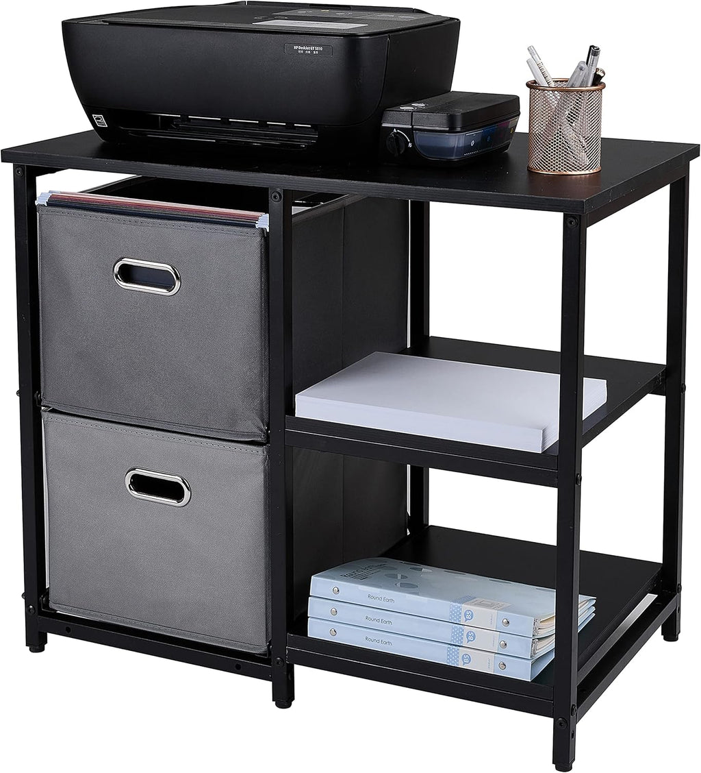 Black 2 Drawer Wooden Lateral File Cabinet with 2 Open Shelves V5949