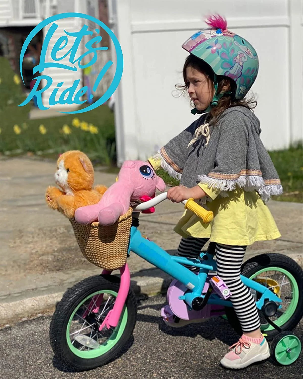 Rainbow Kids Bike with Basket, Training Wheels & Coaster Brake S80333