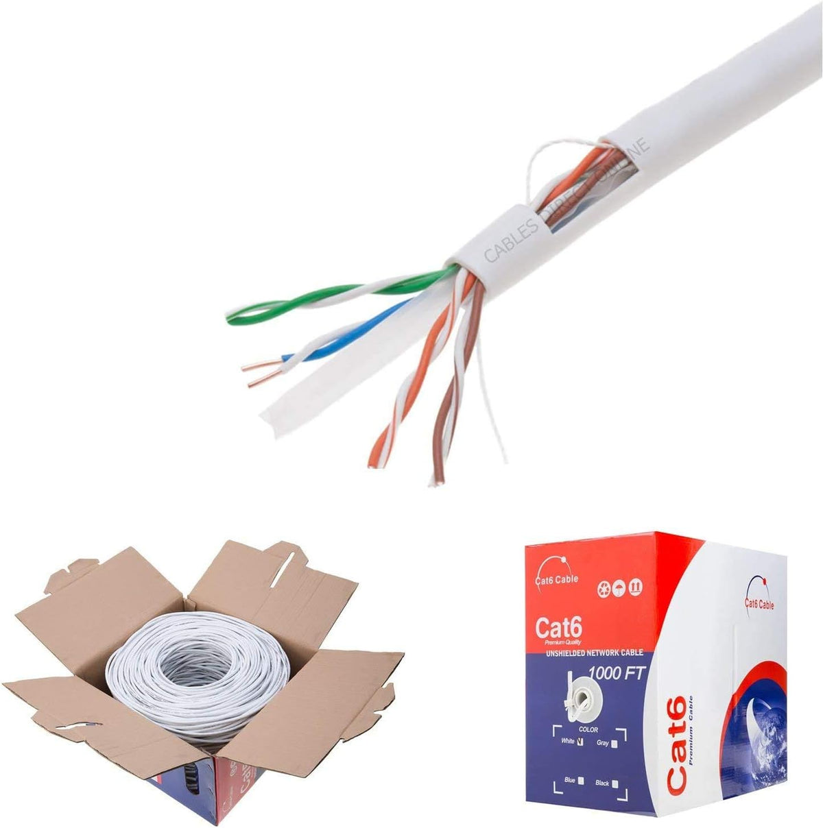 Plenum CAT6 1000FT CMP Cable Blue Solid 23 AWG Bulk Box Networking Wire M4129