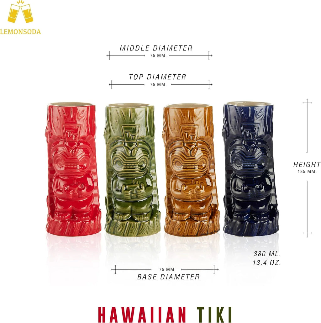 Ceramic Tiki Glasses Set Of 4 O6103