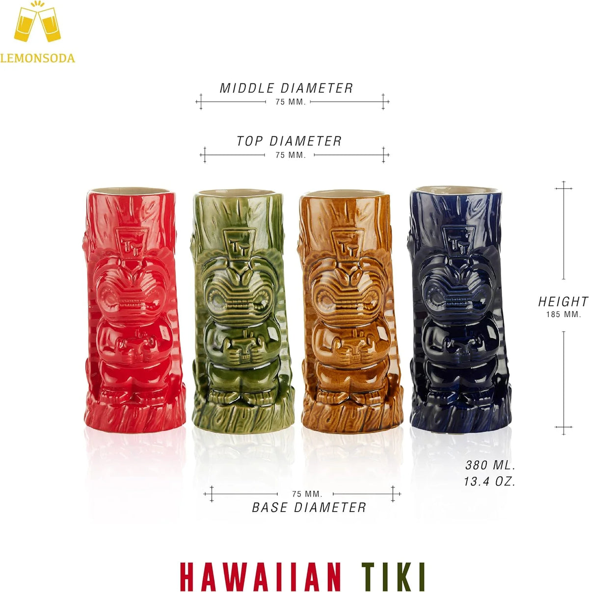 Ceramic Tiki Glasses Set Of 4 O6103