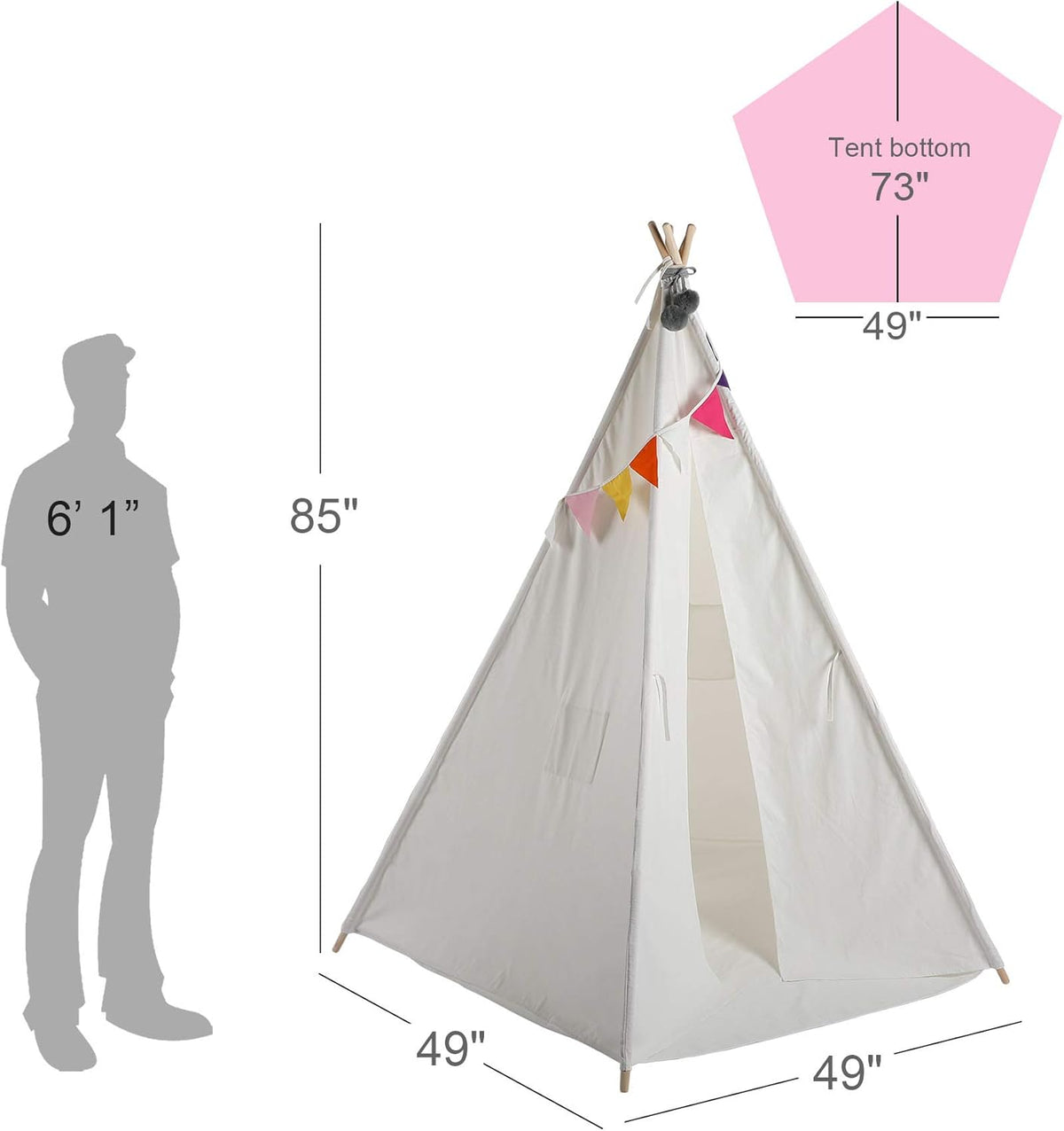 Teepee Play Tent with Banners, 5 Poles, 85 Inches Height B785