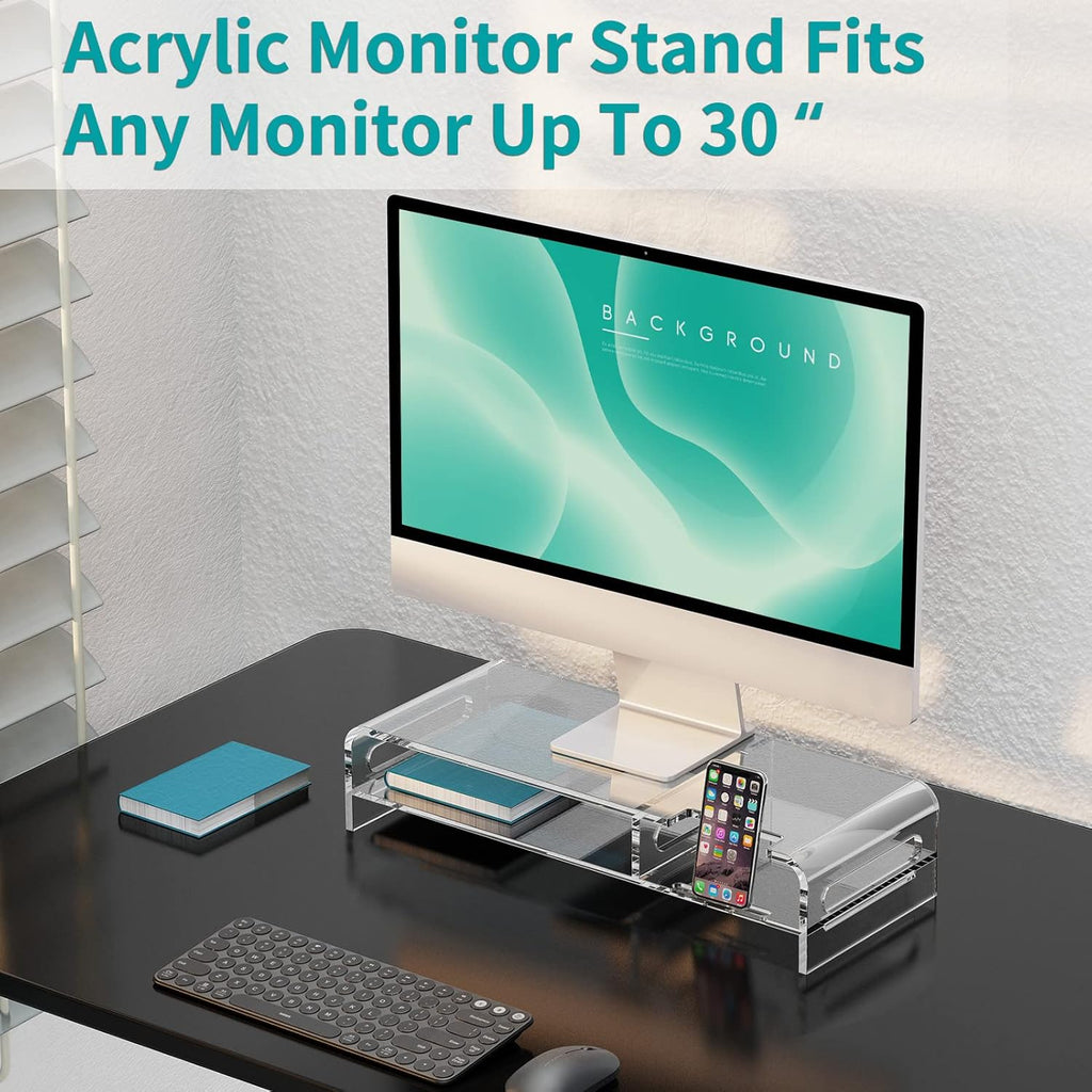 20-inch Clear Acrylic Monitor Stand Riser with Keyboard Storage and Phone Holder Q442802
