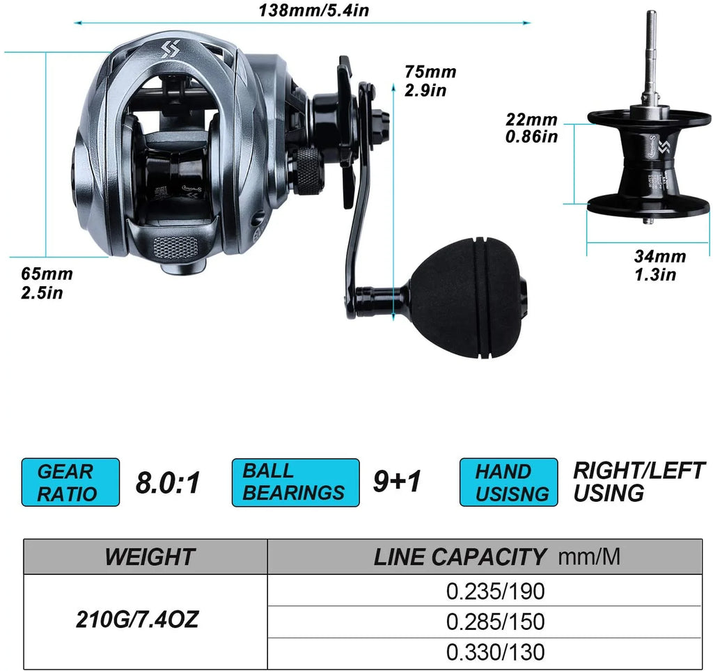 Baitcasting Fishing Reel with 9+1 Ball Bearings, Gear Ratio 8.0:1 Y300663