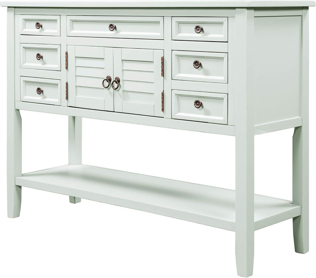 Navy Blue Console Table with 7 Drawers and Cabinet J46661