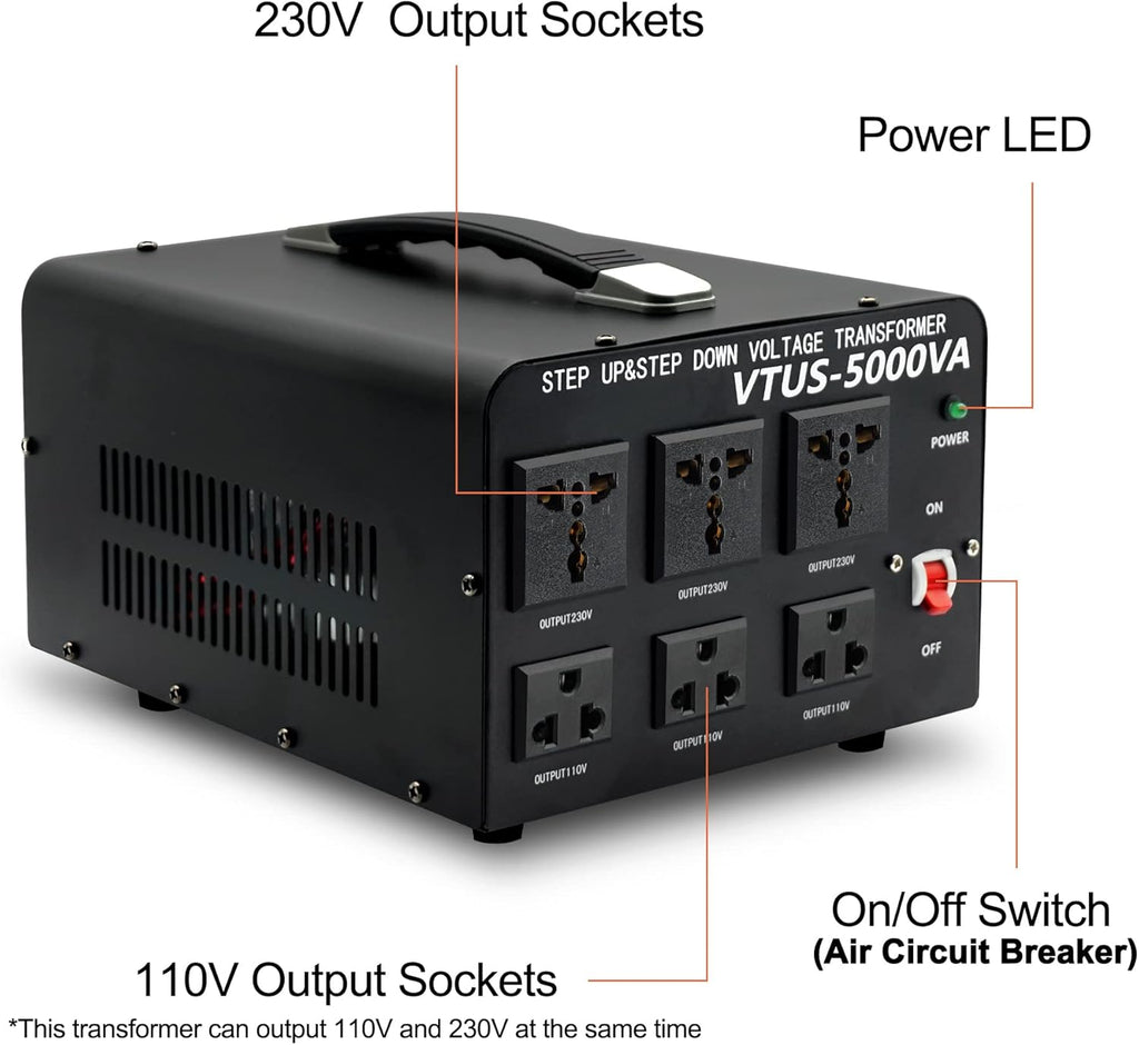 5000 Watt Voltage Converter Transformer with Circuit Breaker Protection G9153