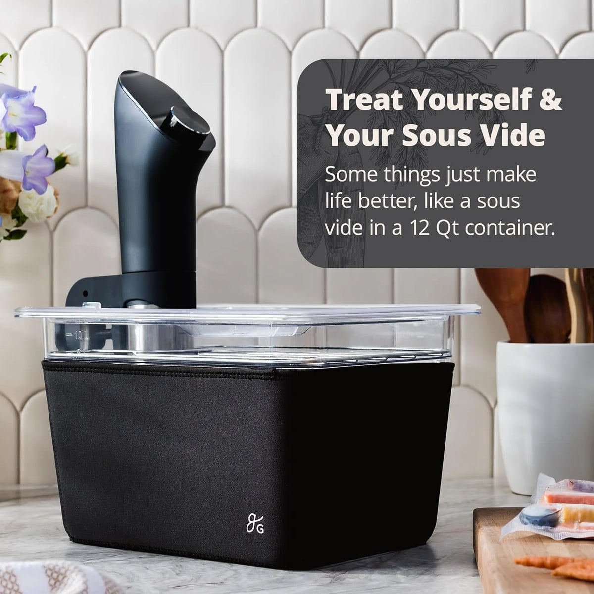 1100 Watt Sous Vide Cooker with Plastic Container, Lid, and Neoprene Sleeve L8028