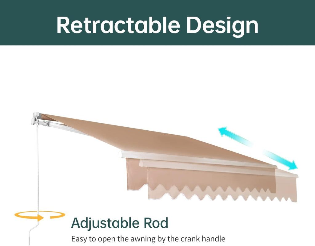 Retractable Patio Awning with Crank Handle UV Water-Resistant Fabric Tan 6.5’x8.2’ R7828